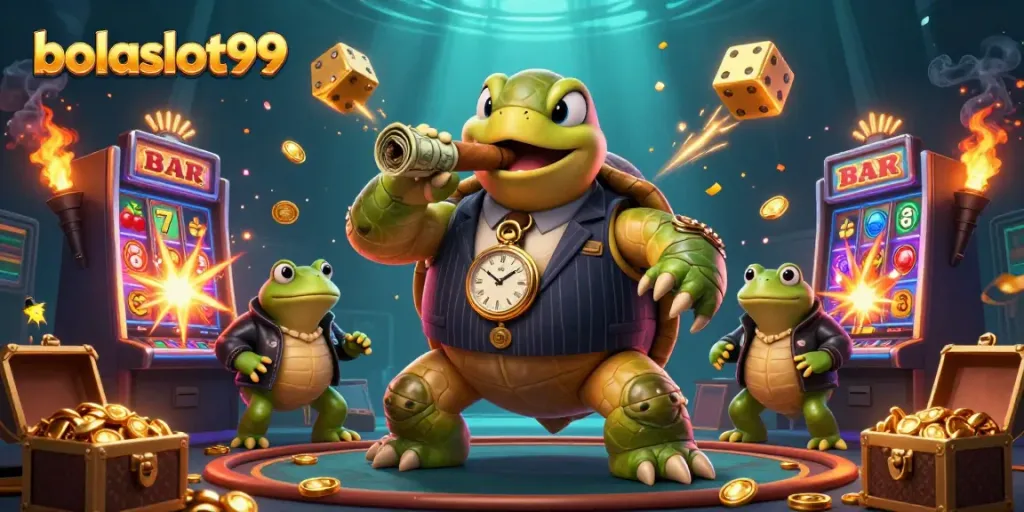 Bursting jackpot scene with bolaslot99 characters amid coins and vibrant casino elements.