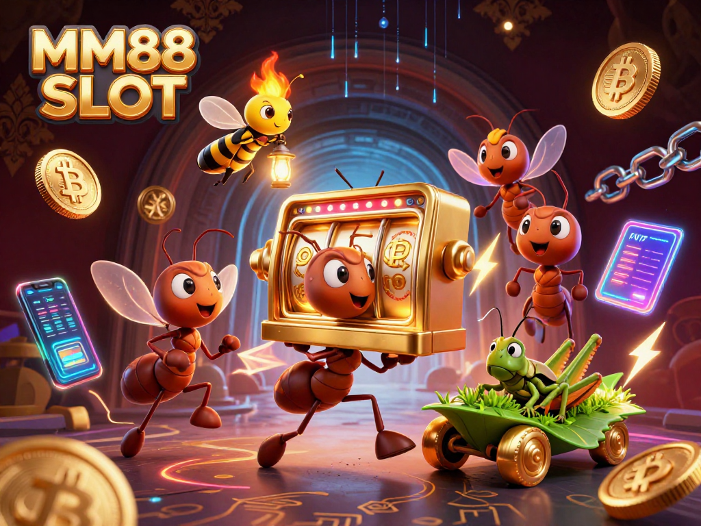 Experience the thrills of MM88 SLOT with dynamic heist-themed 3D cartoon art featuring vibrant characters.