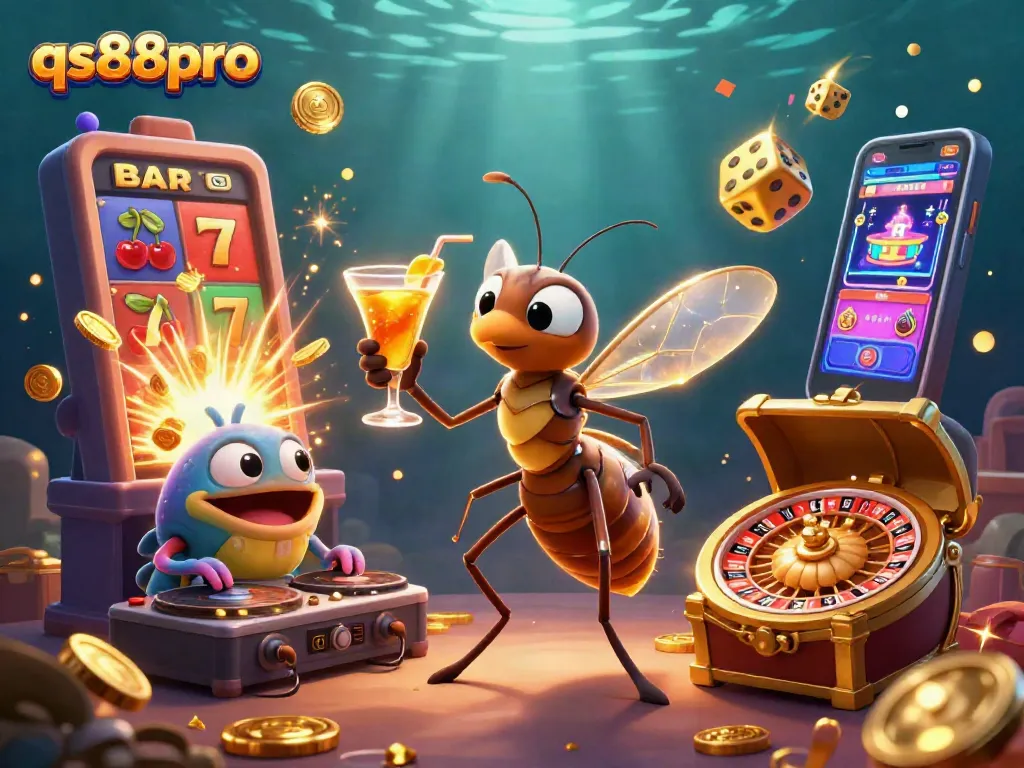 Engage with qs88pro at an exhilarating virtual casino scene featuring vibrant characters and exciting games.