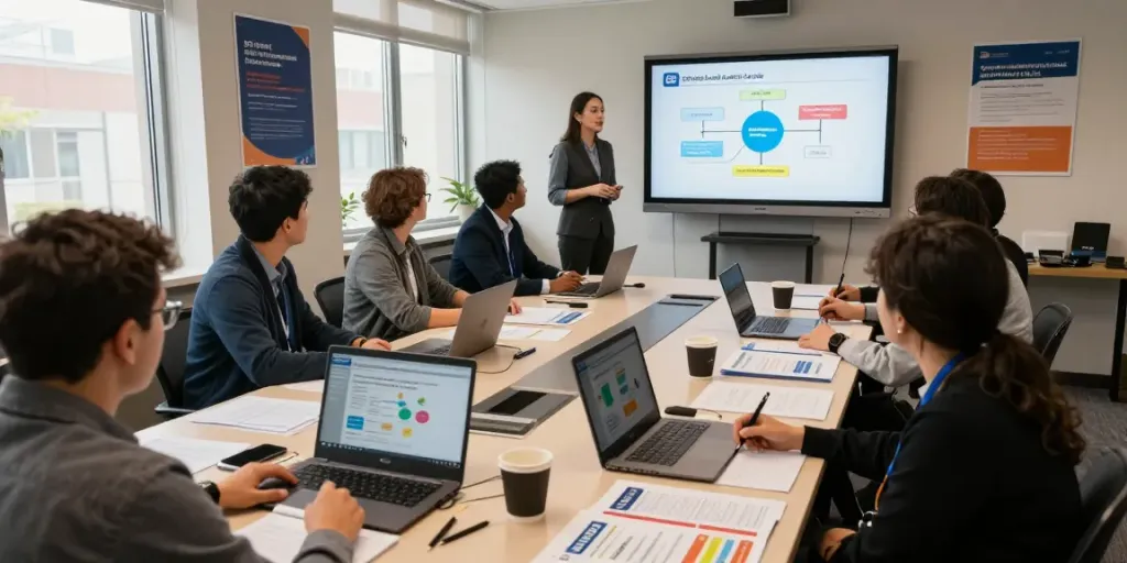 ISO 9001 Lead Auditor Course in a professional training environment with participants engaged in interactive learning.