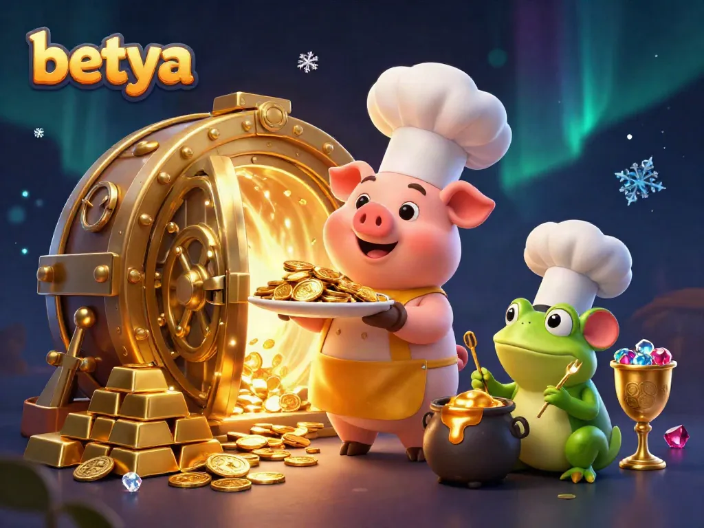 Experience winning at Betya Casino with gold coins and fun characters in a vibrant casino scene.