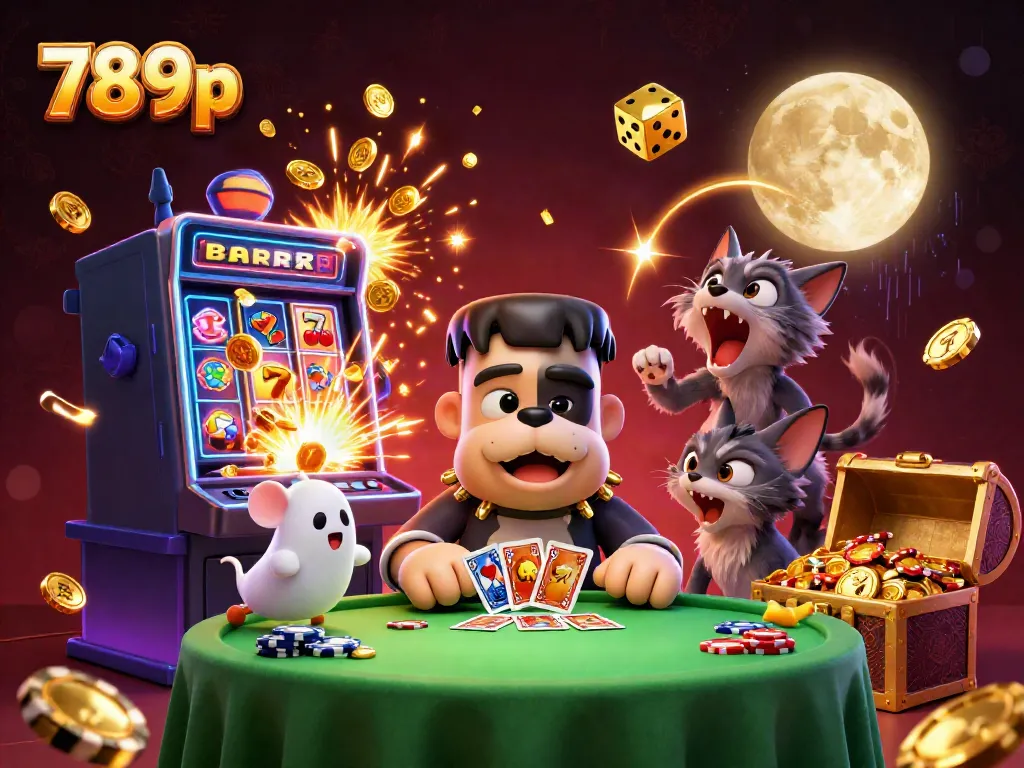 Engage in thrilling gameplay with 789P's exciting casino scene featuring lively characters and jackpot elements.