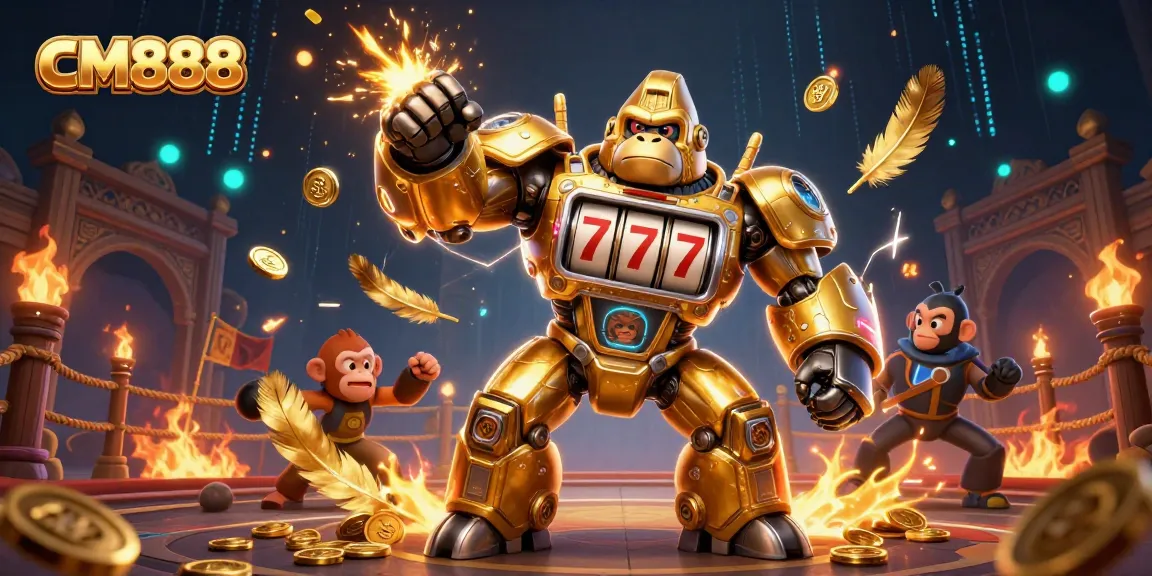 Experience thrilling gaming action with CM888's vibrant casino scene featuring dynamic 3D characters and elements.