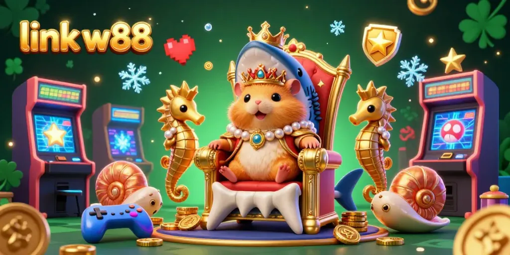 Engage with the vibrant world of casino gaming at link w88, featuring a golden hamster king and arcade elements.