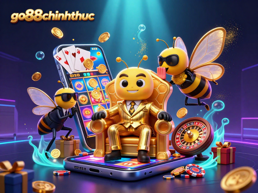 Spin the reels with go88chinhthuc's dynamic cartoon casino scene featuring a bumblebee mob boss.
