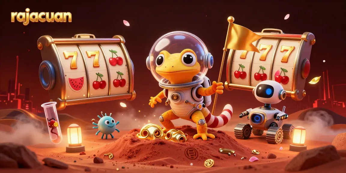 Experience exhilarating wins with rajacuan in a 3D Martian casino scene filled with golden jackpots.