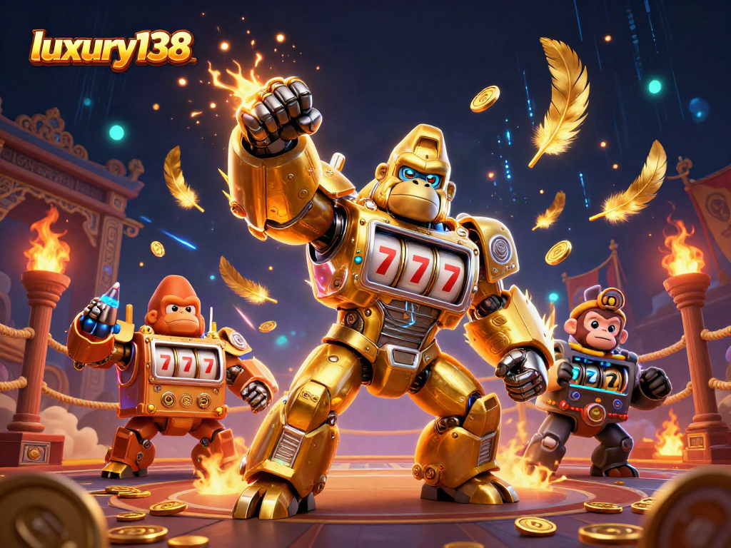 luxury138 meraih jackpot dengan gorila emas mekanis yang memukau di arena judi penuh koin.