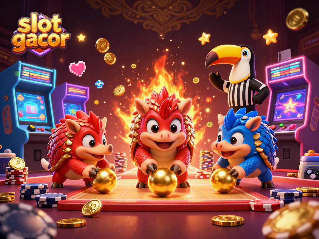 Slot gacor menghadirkan pangolin bersaing dalam permainan dadu dengan tumpukan chip poker warna-warni.