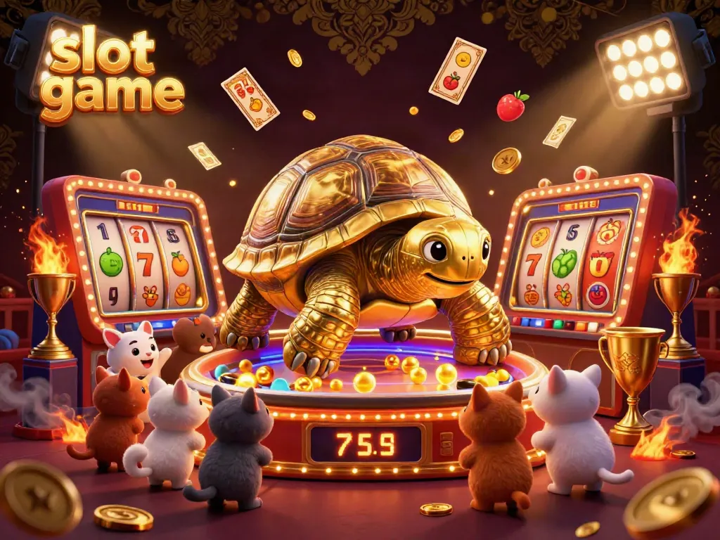 Engage in thrilling slot game action with vibrant characters and dynamic casino elements.