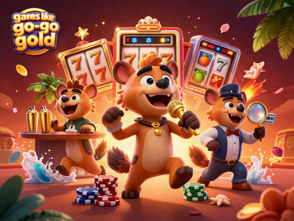Get ready to enjoy games like Go Go Gold with exciting 3D hyena characters in a vibrant casino setting.