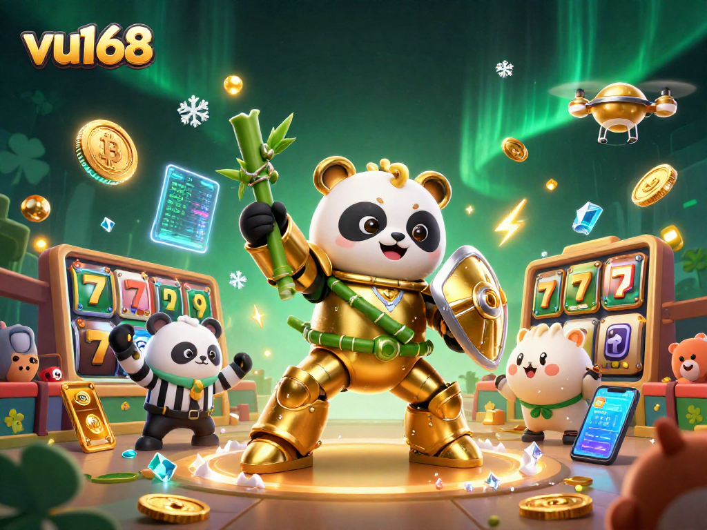 Win big with VU168 as the golden panda battles in a thrilling online casino arena.