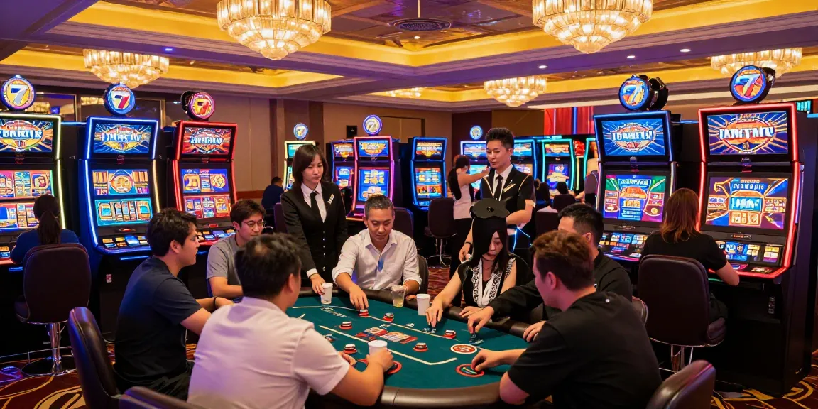 Exciting Lucky777 casino gaming scene with players at slot machines.