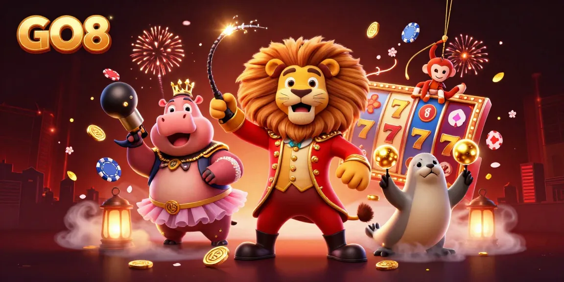 Experience thrilling slots action at GO8 with the ringmaster and entertaining animals.
