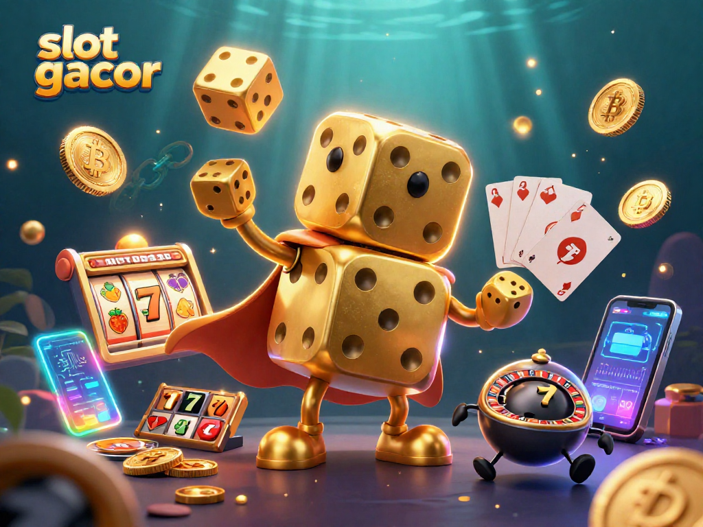 Putaran slot gacor dengan simbol dan dadu emas menghadirkan permainan kemenangan.