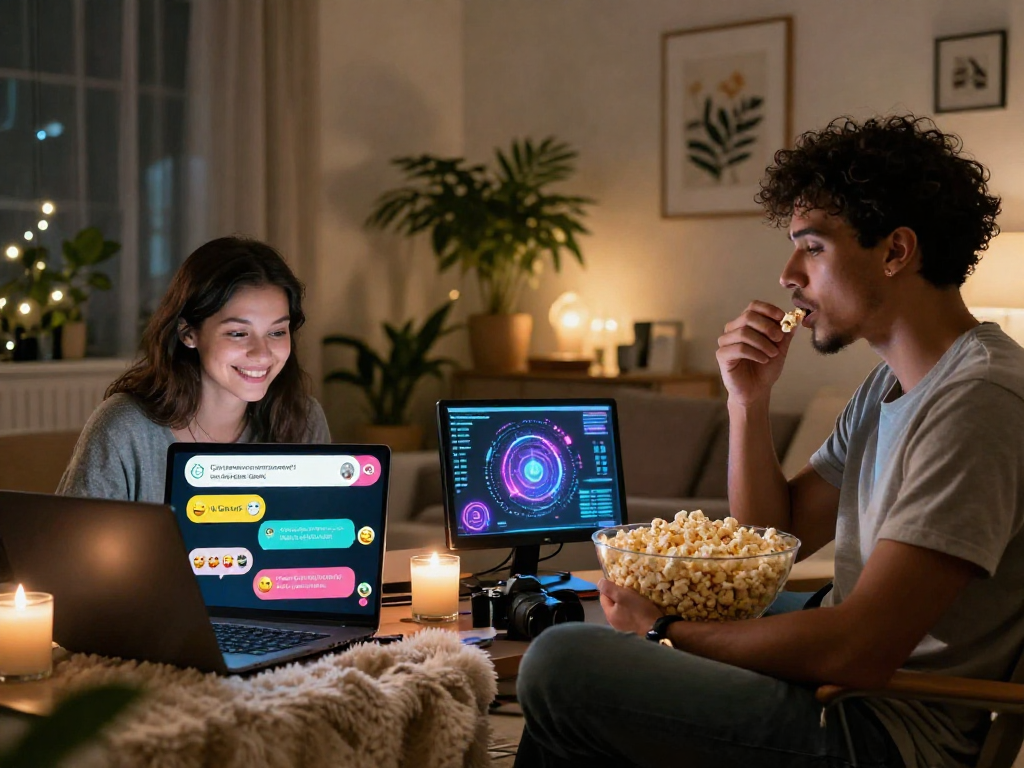 Engaging ai porn chat scene with diverse users enjoying cozy conversations enhanced by AI technology.