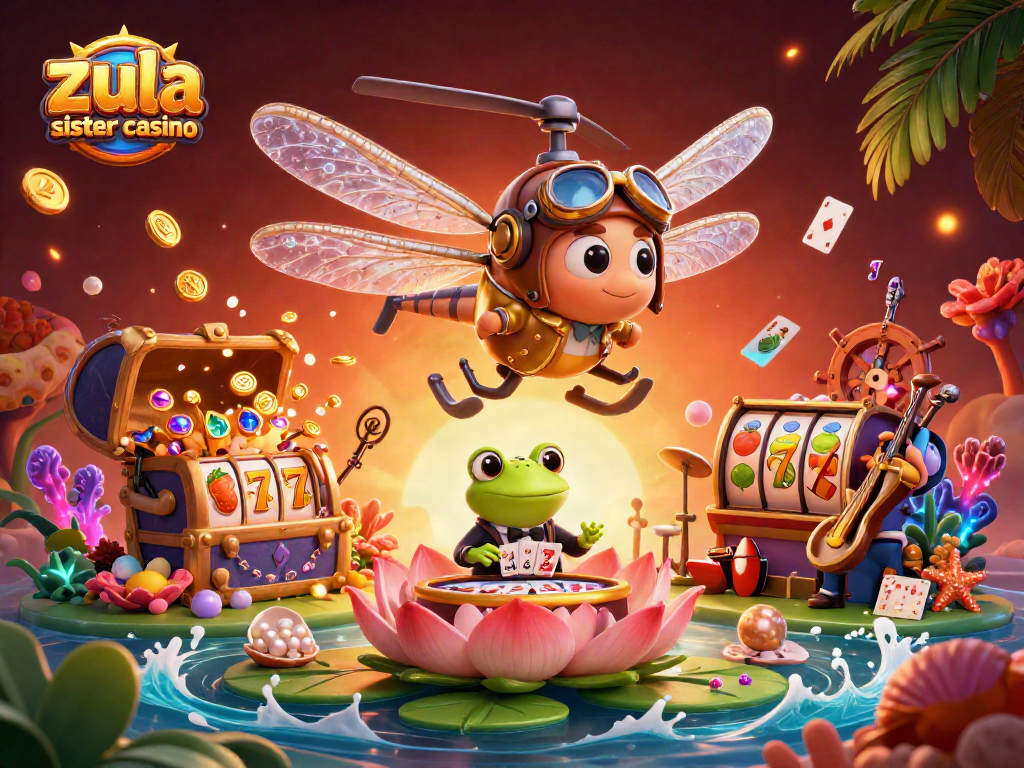 Zula sister casino offers dynamic 3D casino gameplay with exciting card dealing and lively jazz music, showcasing a vibrant gaming experience.