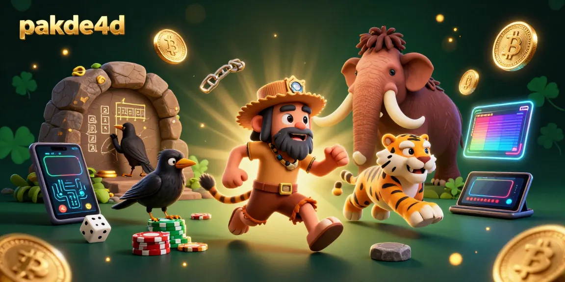 Experience the excitement of pakde4d with caveman and sabertooth casino scene surrounded by crypto coins.