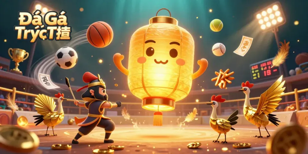 Experience exhilarating Đá Gà Trực Tiếp action with golden warriors and dynamic sports elements.
