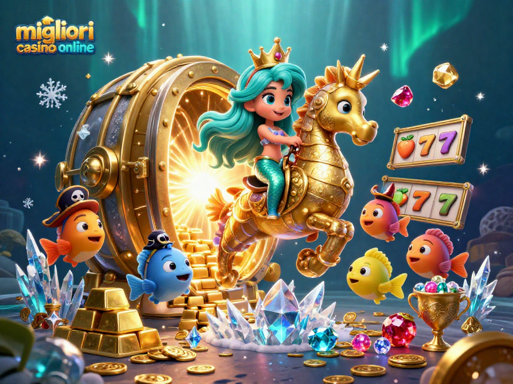 Crea emozione con i migliori casinò online mentre una principessa sirena esplora tesori sottomarini.